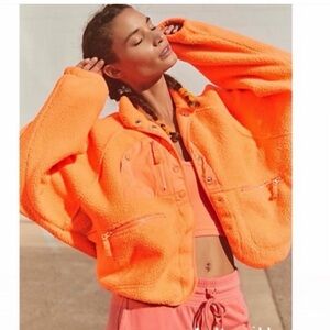 Free People Hit the Slopes Jacket Neon Clementine Coral Fleece Jacket